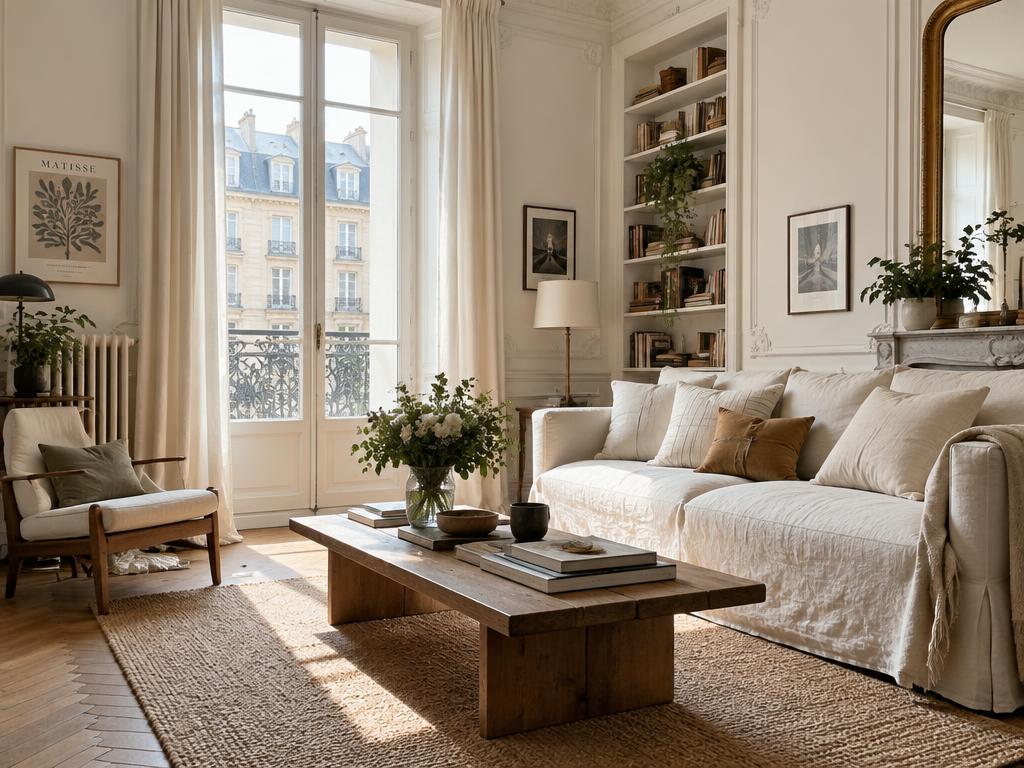 Séjour lumineux d'un studio parisien photographié par l'équipe VIZY